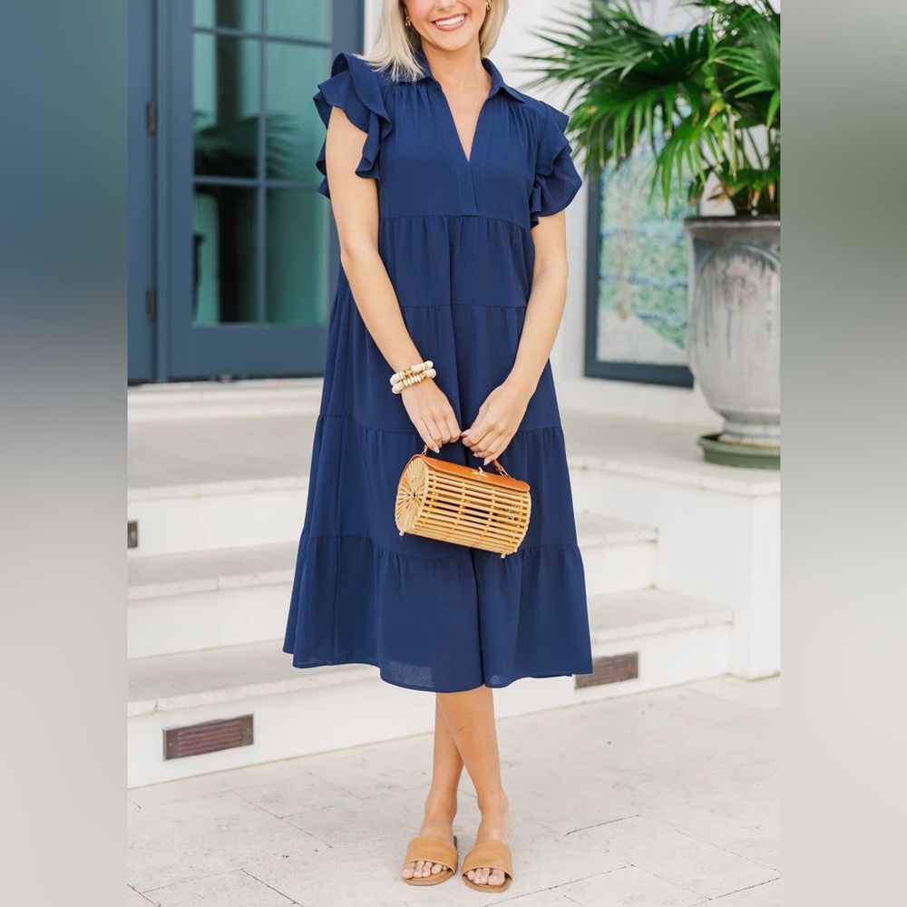 💙💕Navy Blue Ruffled Midi Dress💕💙